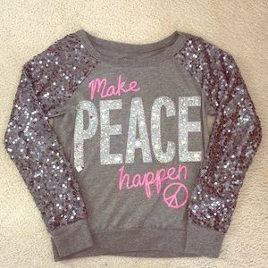 Gray Sequin “Make Peace Happen” Long Sleeve
